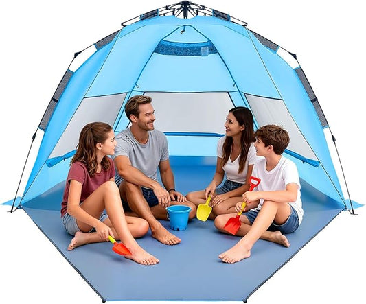 VEVOR Beach Tent Sun Shelter for 4 Person, Pop Up Beach Tent UPF 50+, Portable Sun Shade Beach with Carrying Bag and Sand ...