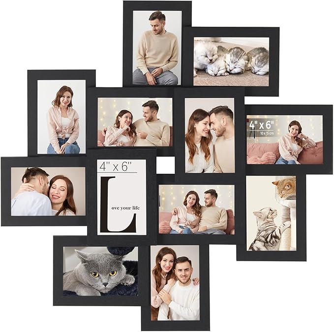 SONGMICS 4x6 Picture Frames Collage Wall Decor, 12-Pack Photo Collage Frame, Multi Picture Frame Set with Glass Front, Ass...