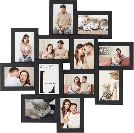 SONGMICS 4x6 Picture Frames Collage Wall Decor, 12-Pack Photo Collage Frame, Multi Picture Frame Set with Glass Front, Ass...