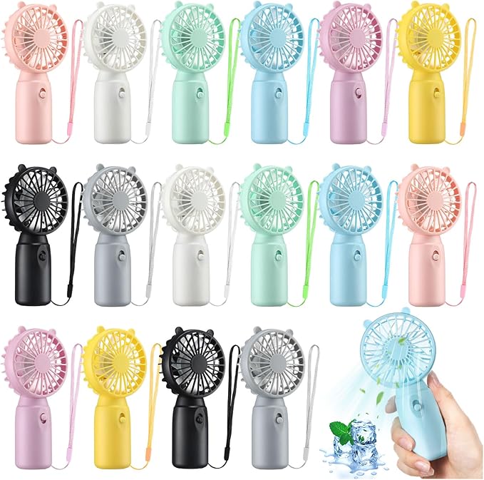 Glooglitter 16 Pcs Mini Portable Fans Bulk Handheld Battery Operated Fan with Lanyard for Makeup Eyelash, Cooling Lightwei...