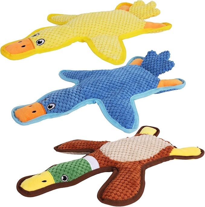 Eneston Dog Toys 3-Pack Cute Duck Shapes Puppy Toys No-Stuffing Squeaky and Crinkle Interactive Dog Chew Toy for Small to ...