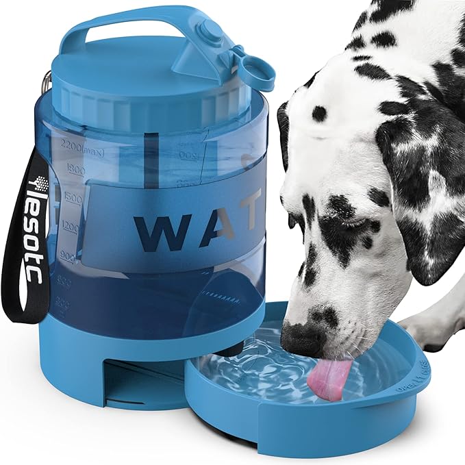 Dog Water Bowl Dispenser 77oz, Large Pet Dog Water Bottle Portable with Pull-Out Travel Water Bowl for Dogs, Portable Wate...