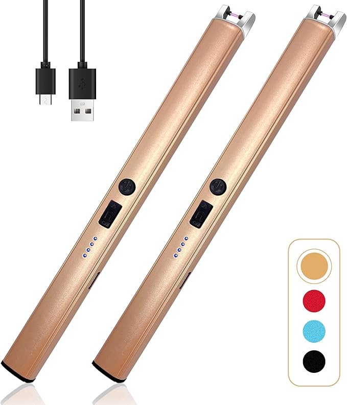 2 PCS Candle Lighter,Windproof Flameless Electric Lighter with LED Power Display ＆ Safety Switch, Upgraded Plasma USB Rech...