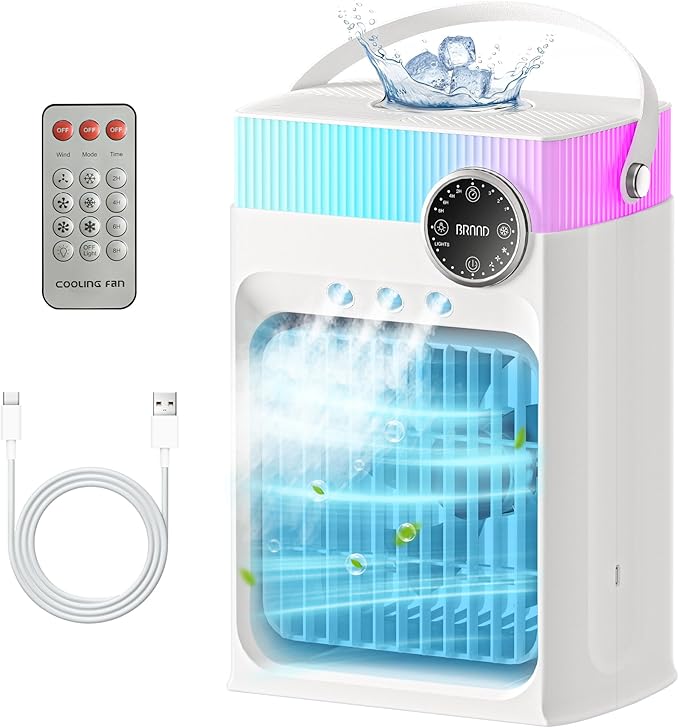 Portable Air Conditioners, Mini AC Unit Cooling Fan for Bedroom,1200ML Small Air Cooler Fans with Remote, 3 Mist,3 Speed,8...