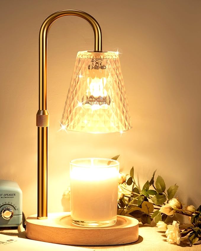 Candle Warmer Lamp with Timer - Adjustable Height Electric Wax Melter in Gold for Cozy Aesthetic Bedroom Home Decor Gift f...