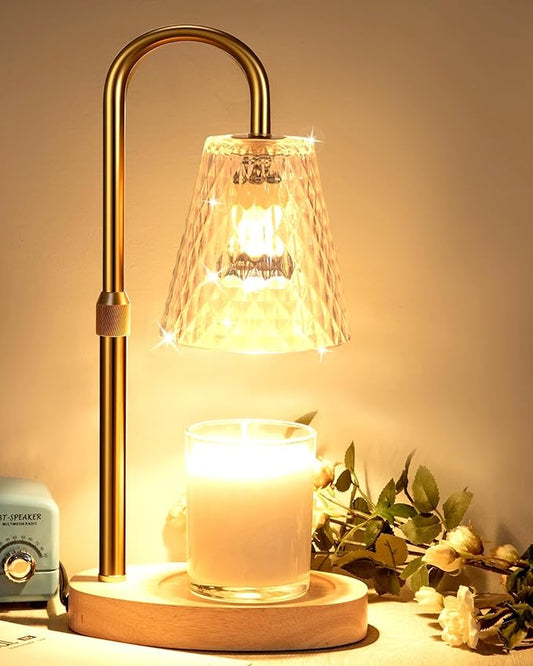 Candle Warmer Lamp with Timer - Adjustable Height Electric Wax Melter in Gold for Cozy Aesthetic Bedroom Home Decor Gift f...