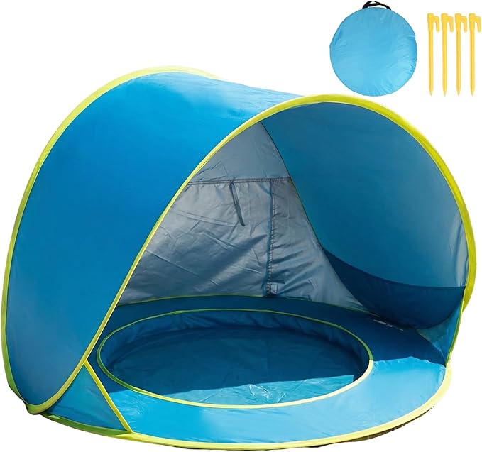 Outdoor Beach Tent with Built-in Kiddie Pool, UPF50+ Sun Shade Canopy, 190T Waterproof Nylon, Portable Cabana for 3-4 Pers...