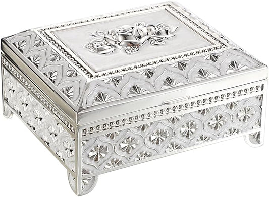Hipiwe Vintage Metal Jewelry Box Floral Gorgeous Jewelry Trinket Box for Ring Earrings Necklace Rectangle Trinket Case Dec...