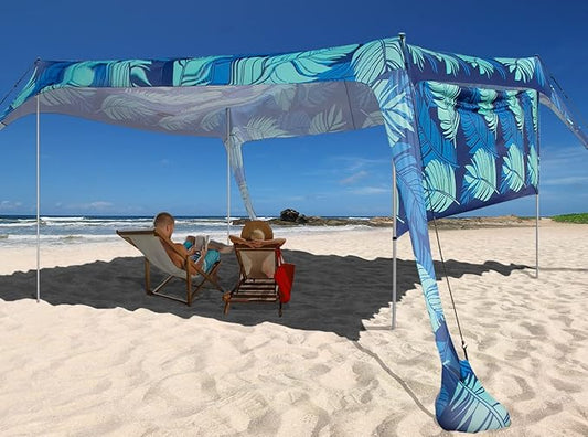Beach Canopy Tent Shade with Sidewalls 10x10FT, 6.6FT Tall, UPF50+ Sun Shelter, Windproof & Water Resistant, Includes Guyl...