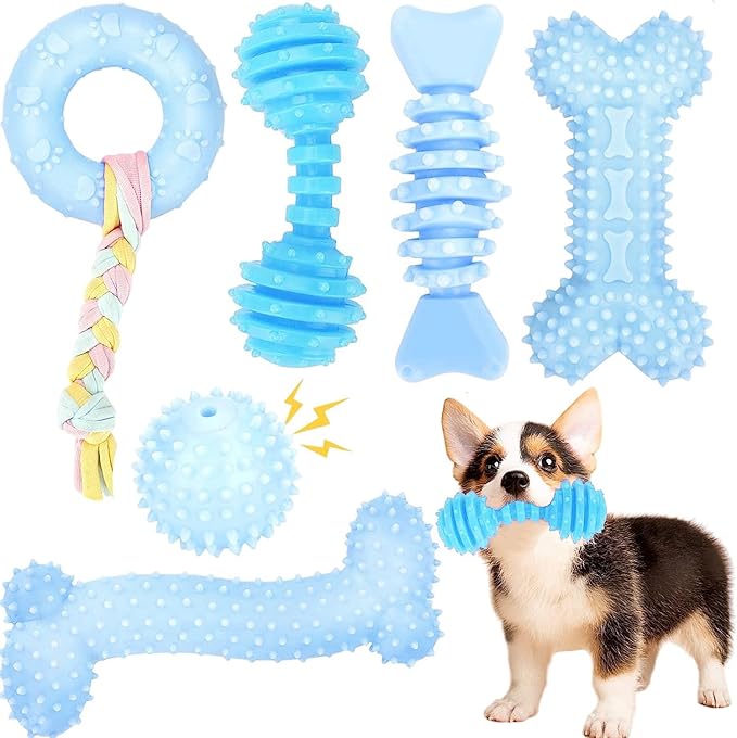 CGBD Puppy Toys, 6 Pack Dog Chew Toys for Puppy, Cute Blue Small Dog Toys, Teething Toys for Puppies, Soft Durable Interac...