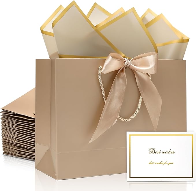 KeerxunBag The comes with 12 champagne-colored gift bags, including 24 jelly papers, 12 thank-you cards and 12 ribbons, ma...