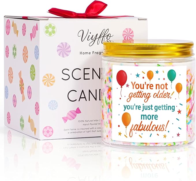 Viyffo Happy Birthday Candle – Caramel & Vanilla Cupcake, 18oz Large Scented Soy Candle, Long Lasting Non Toxic Burn, Fest...