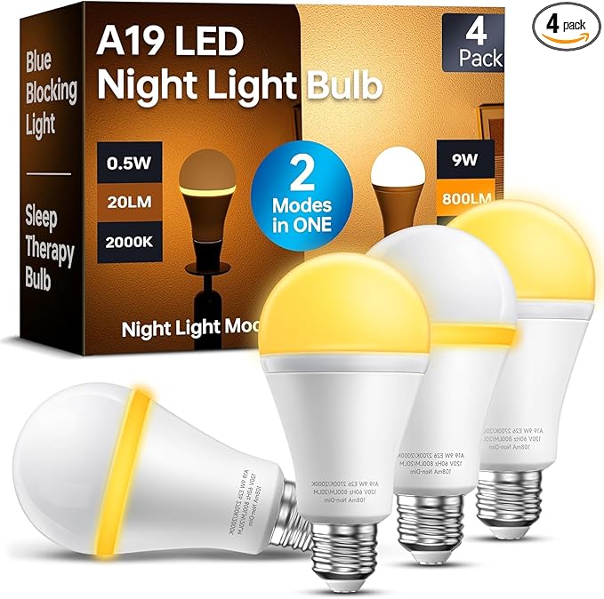 KINDEEP Light Bulbs, E26 Blue Light Blocking Dim Bulbs with 2 Modes, 0.5W Amber Light with 20lm 2000K, 9W Equivalent 60W, ...