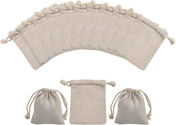 calary 50pcs Double Canvas Drawstring Gift Bag Cotton Pouch Gift Sachet Bags Muslin Bag Reusable Tea Bag 5x7 Inch