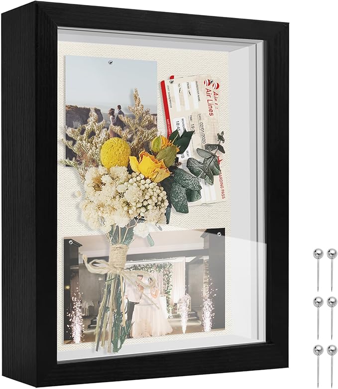 TOUYINGER 8x10 Shadow Box Frame Display Case with Soft Linen Back, Display Case Box for Memorabilia, 3D Items, Wedding Mem...