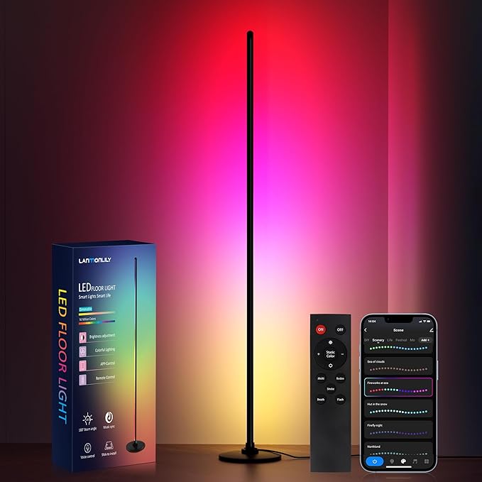 Lanmonlily Corner Floor Lamp, Smart RGB LED Corner Lamp with Alexa, Smart Modern Floor Lamp with Music Sync, Timer Settin...