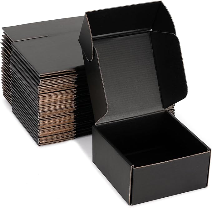 DUZCLI Small Shipping Boxes 6x6x3 Inch (25 Pack) - Sturdy Black Corrugated Cardboard Boxes for Small Business, Ecommerce, ...