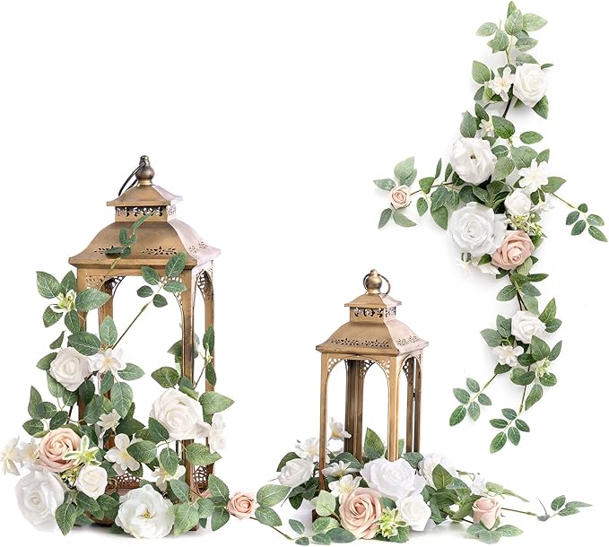 Ling's moment 6Pack 1.8ft Artificial Flowers Garland White Rose Lantern Flower Arch Floral Centerpieces Wedding Aisle Chai...