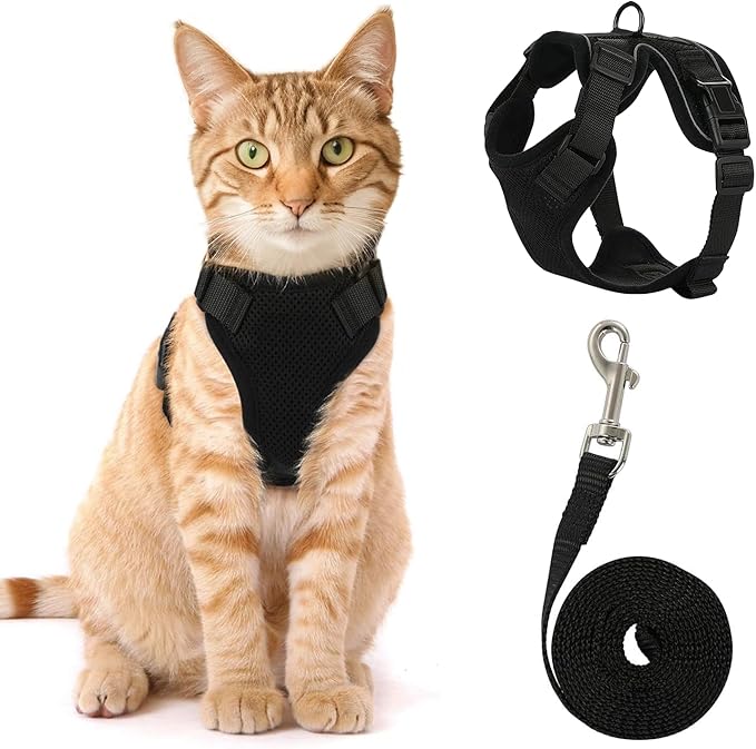 Cat Harness and Leash Set,Escape Proof Adjustable Cat Harness,Soft and Breathable Kitten Harness and Leash with Reflective...