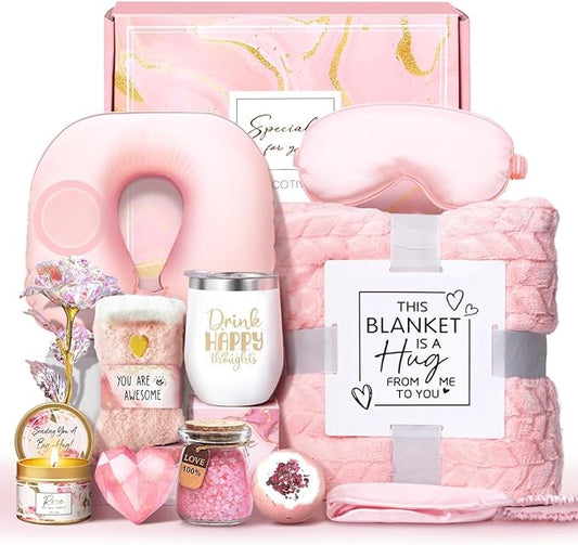 Birthday Gifts for Women Self Care Gifts Get Well Soon Gifts for Women,Relaxing Spa Gifts Basket w/Flannel Blanket Traveli...