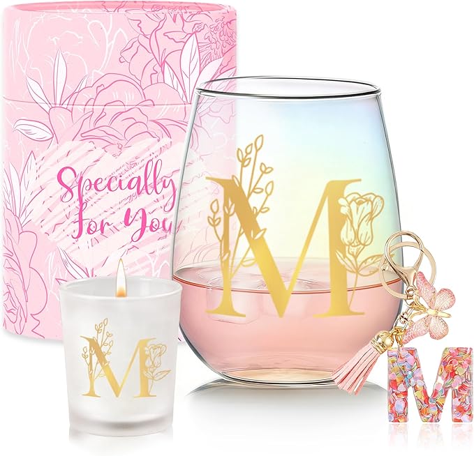Personalized Birthday Gifts for Women Monogrammed Stemless Wine Glasses Unique Friendship Initial Gifts Christmas Gift for...