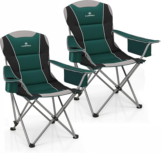 2 Pack Camping Chairs for Adults - Oversized Folding Lawn Chair with Angled Backrest,Heavy Duty 400lbs,Padded Camp Chairs ...
