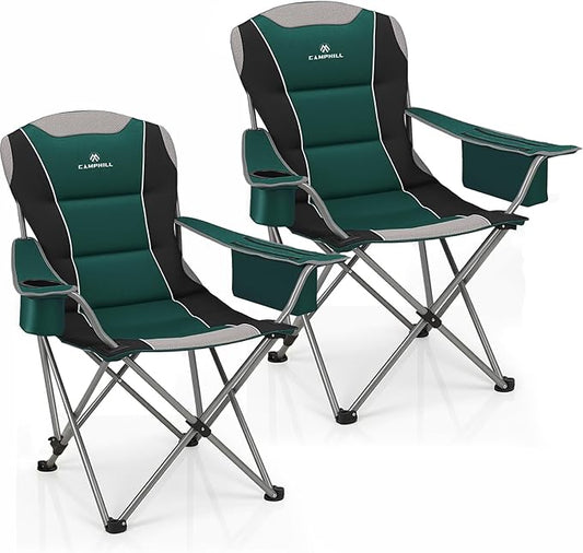 2 Pack Camping Chairs for Adults - Oversized Folding Lawn Chair with Angled Backrest,Heavy Duty 400lbs,Padded Camp Chairs ...