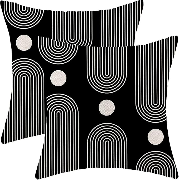 Jecuwo Boho Mid Century Pillow Covers 20x20 Inch Set of 2, Abstract Simple Black and White Decorative Throw Pillowcase Boh...