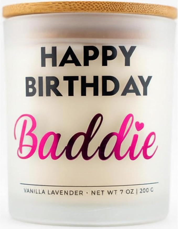 Best Friend Birthday Gifts for Women – Happy Birthday Baddie Soy Candle Gift Set, Vanilla Lavender, 50+ Hour Burn, Ready t...