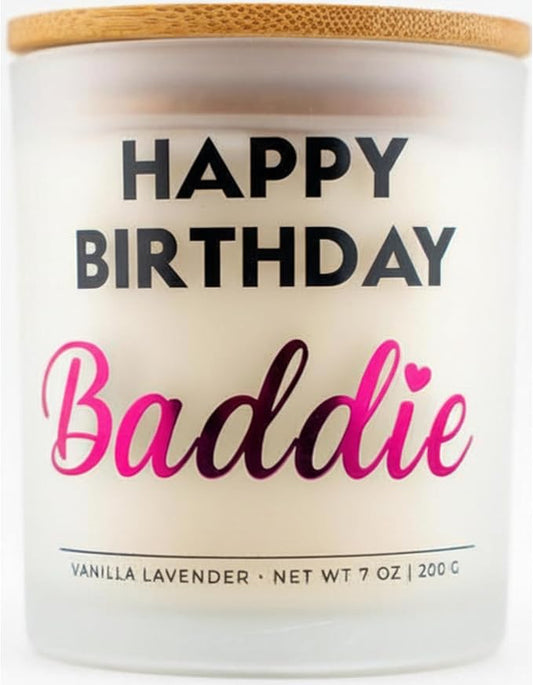 Best Friend Birthday Gifts for Women – Happy Birthday Baddie Soy Candle Gift Set, Vanilla Lavender, 50+ Hour Burn, Ready t...