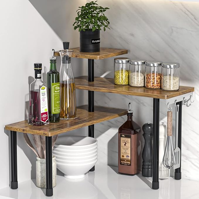 JayRex Countertop Organizer Organization, 3 Tier Moveable Corner Shelf Organizer for Kitchen, Bathroom, Spice Rack, Coffee...