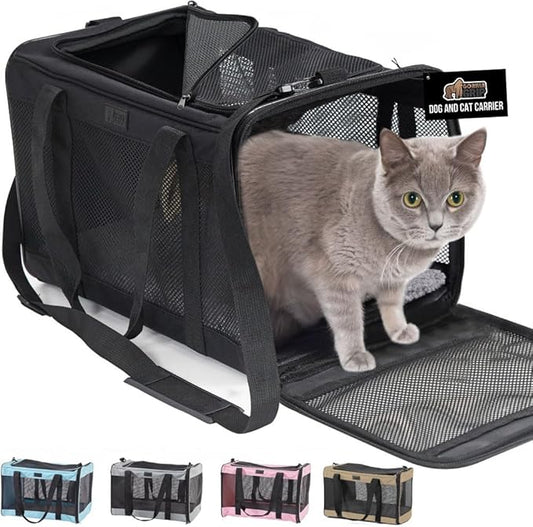 GORILLA GRIP Cat Carrier Travel Bag Up to 15 Lbs, Soft Collapsible Small Dog Carriers, Top and Side Entry Breathable Mesh,...