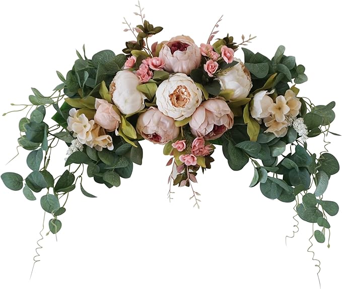 H&S BRIDAL Wedding Arch Flowers, 30 Inch Rustic Artificial Floral Swag for Door Lintel, Green Leaves Rose Peony Sunflowers...