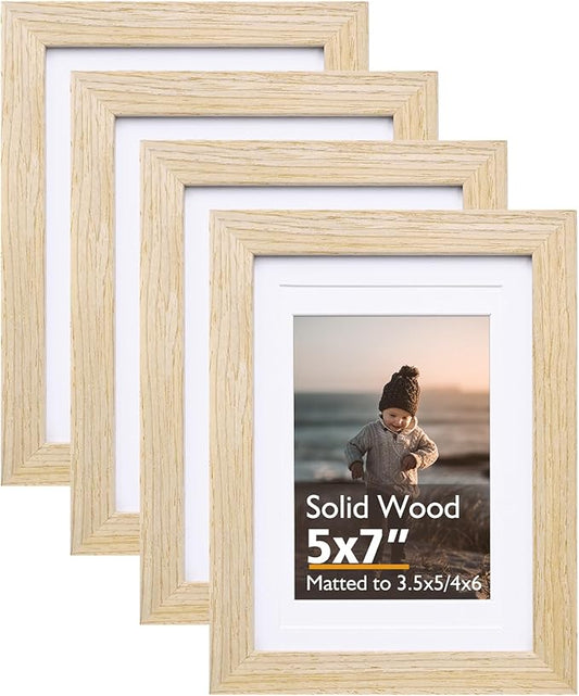 KINLINK 5x7 Picture Frame Natural, Solid Wood Frames with Acrylic Plexiglass for Pictures 3.5x5/4x6 with Mat or 5x7 withou...