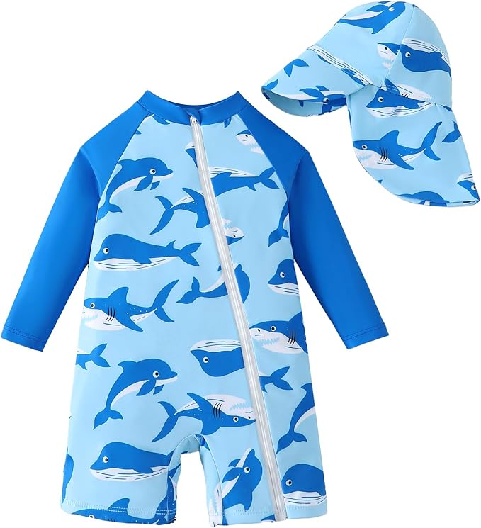 Baby Boy Girl Swimsuit Rash Guard Swimwear Zipper Toddler One Piece Bathing Suit Unisex Sun Protection Sunsuit