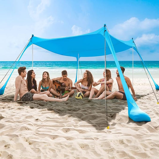 COMMOUDS Beach Tent Sun Shelter - UPF50+ Pop Up Beach Canopy with Sandbags & Sand Shovel & Windproof Poles, Portable Sun S...