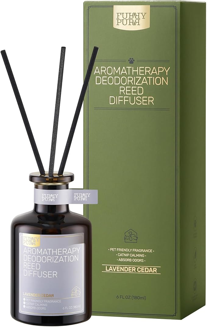 FURRYPURR Reed Diffuser for Pet Odor Elimination, Lavender Cedar, Non-Toxic & Pet-Friendly Air Freshening, 6 Oz