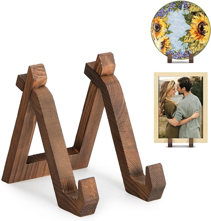ANBOXIT Plate Display Stand, 6 Inch Plate Holder for Displaying, Decorative Picture Frame Dish Photo Plaque Platter Wood S...
