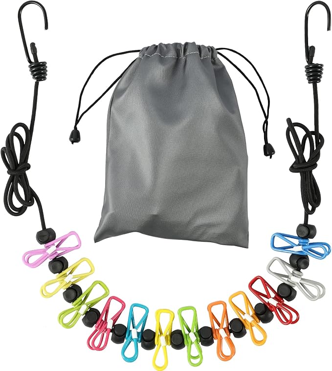 Retractable Portable Clothesline for Travel，Clothing line with 12 Clothes Clips, for Indoor Laundry Drying line,Outdoor Ca...