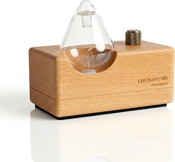 Waterdrop Glass Essential Oil Diffuser with Handmade Wood Base for Aromatherapy, Waterless Scent Diffuser for Yoga Home Of...