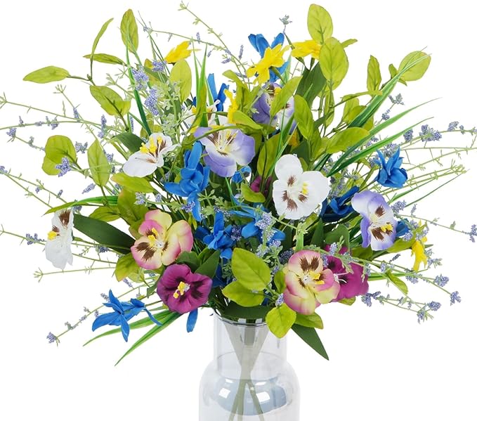 HO2NLE 3 Bundles Artificial Wildflowers Fake Silk Mixed Pansies 20" Vibrant Faux Flower Arrangements Floral Bouquets for I...