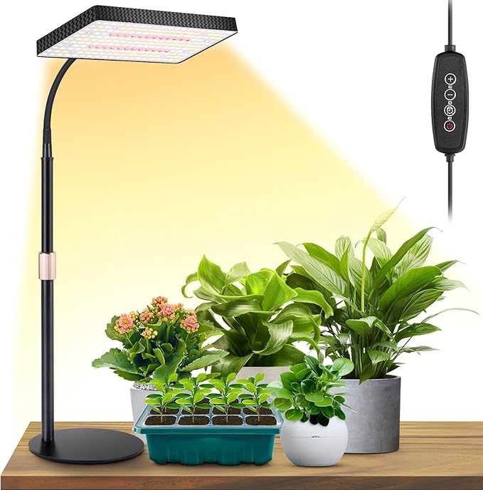 LBW Desk Grow Light, Full Spectrum Plant Light for Indoor Plants, Grow Lamps with 4/8/12H Timer, 10"-26" Height Adjustabl...