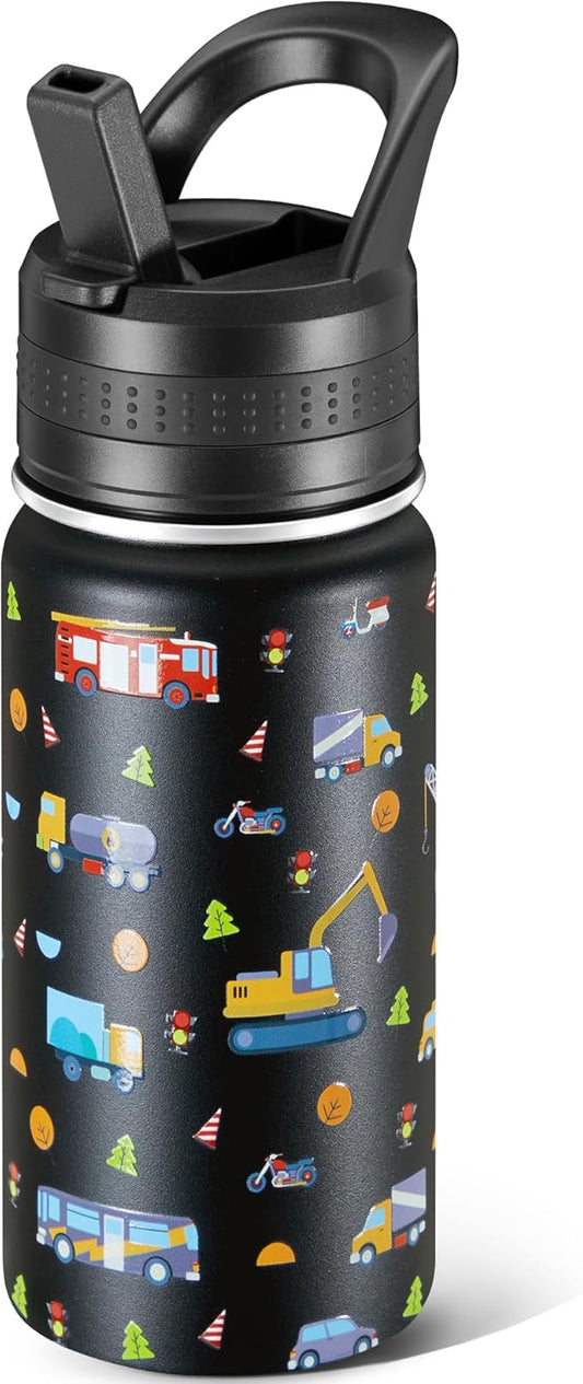 14 Oz Kids Water Bottle, Stainless Steel Water Bottle with Straws, Leak-Proof, BPA-Free, Insulated Water Bottles for Schoo...