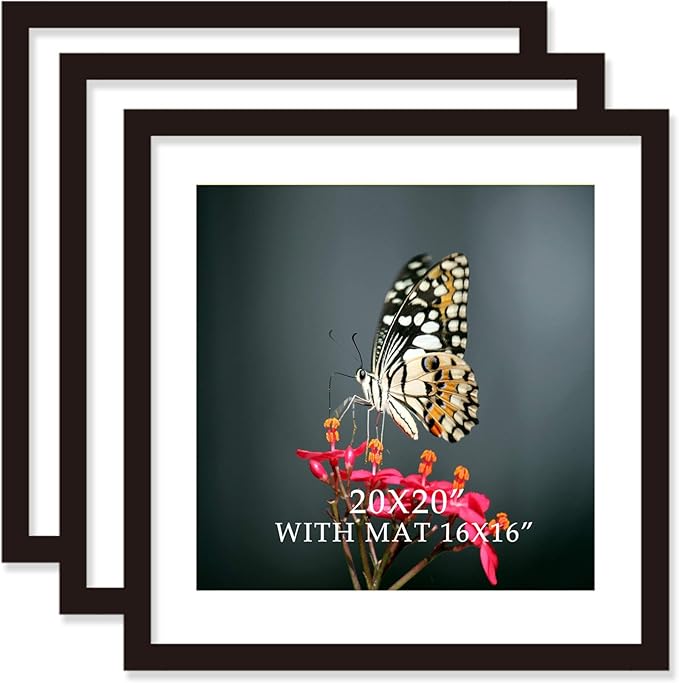 VITOIVE 20x20 Frame Black With Mat 16x16 Solid Wood Picture Frames (3 pack, 20x20 Inch)…