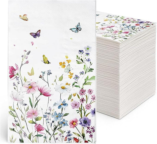 100-Pack Wildflower Napkins, Disposable Bathroom Hand Towels, Floral Decor for Weddings, Baby Showers, Birthdays, Bridal P...