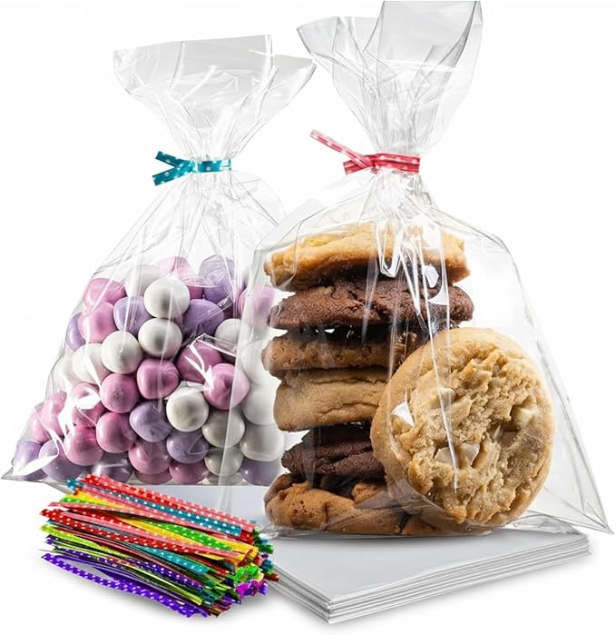 Prestee 200 Pack Clear Cellophane Bags for Favors - Transparent Goodie Bags for Birthday Party, 6x10 Inch Clear Bag with ...