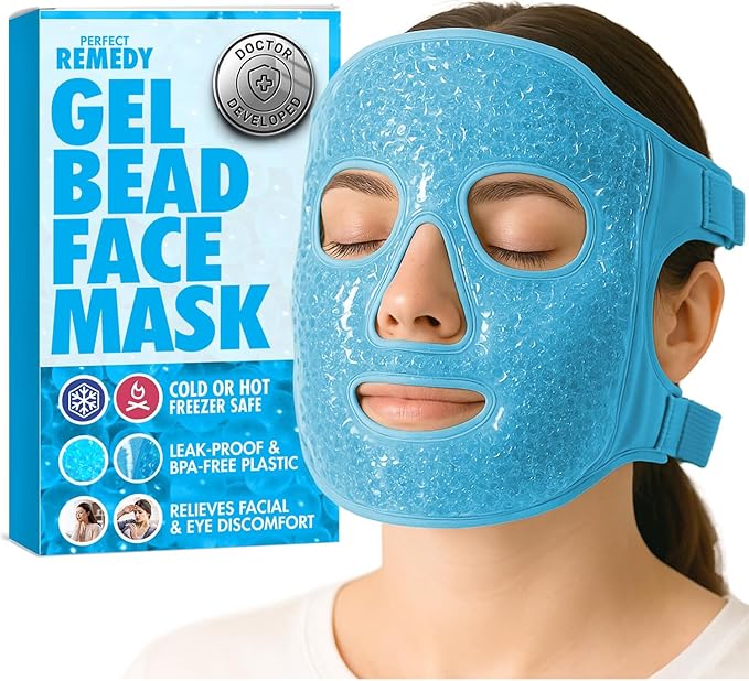 Perfect Remedy Face Ice Pack, Reusable Hot & Cold Ice Face Mask, Gel Compress for Helping with Puffy Eyes and aiding in Co...