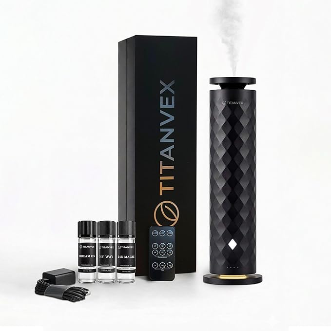 TitanVex Essential Oil Diffuser Bundle - Cordless Waterless Diffuser for Home, Office, Car, Bathroom – USB Rechargeable Re...