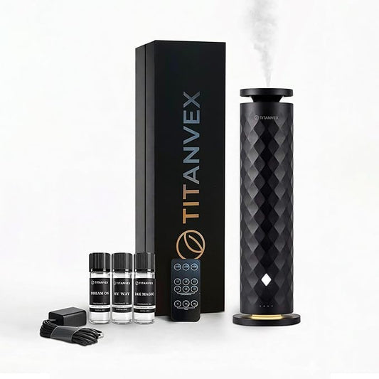 TitanVex Essential Oil Diffuser Bundle - Cordless Waterless Diffuser for Home, Office, Car, Bathroom – USB Rechargeable Re...