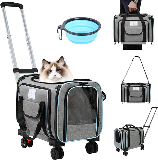 Pet Carrier Airline Approved, Expandable Pet Cat Carriers with Wheels for Dogs, Airline Approved Cat Dog Carrier, TSA Appr...